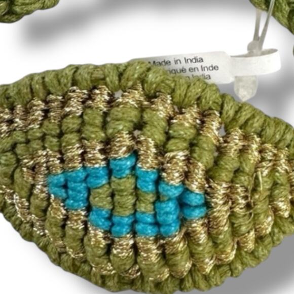 Free People Camp Braided Bracelet Green Gold NWT Macrame Beach Bohemian Hippie - Picture 3 of 6